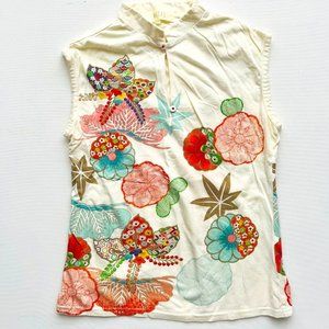 VITAE Mandarin Collar Floral Cotton  Top ( S )